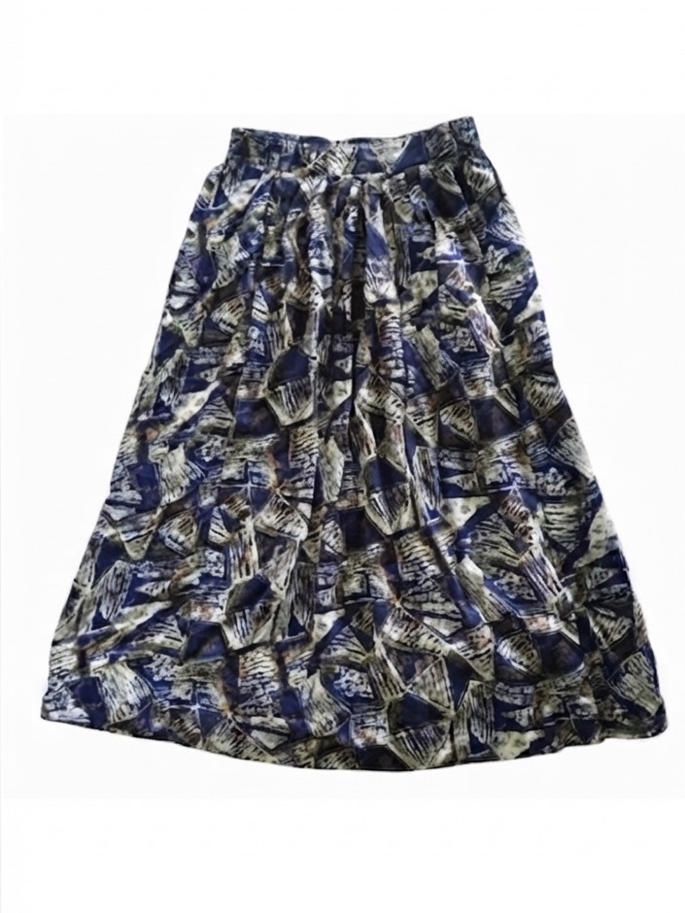 Vintage 80s Abstract Skirt Midi Pockets Elastic Waist High Waisted A-line Womens